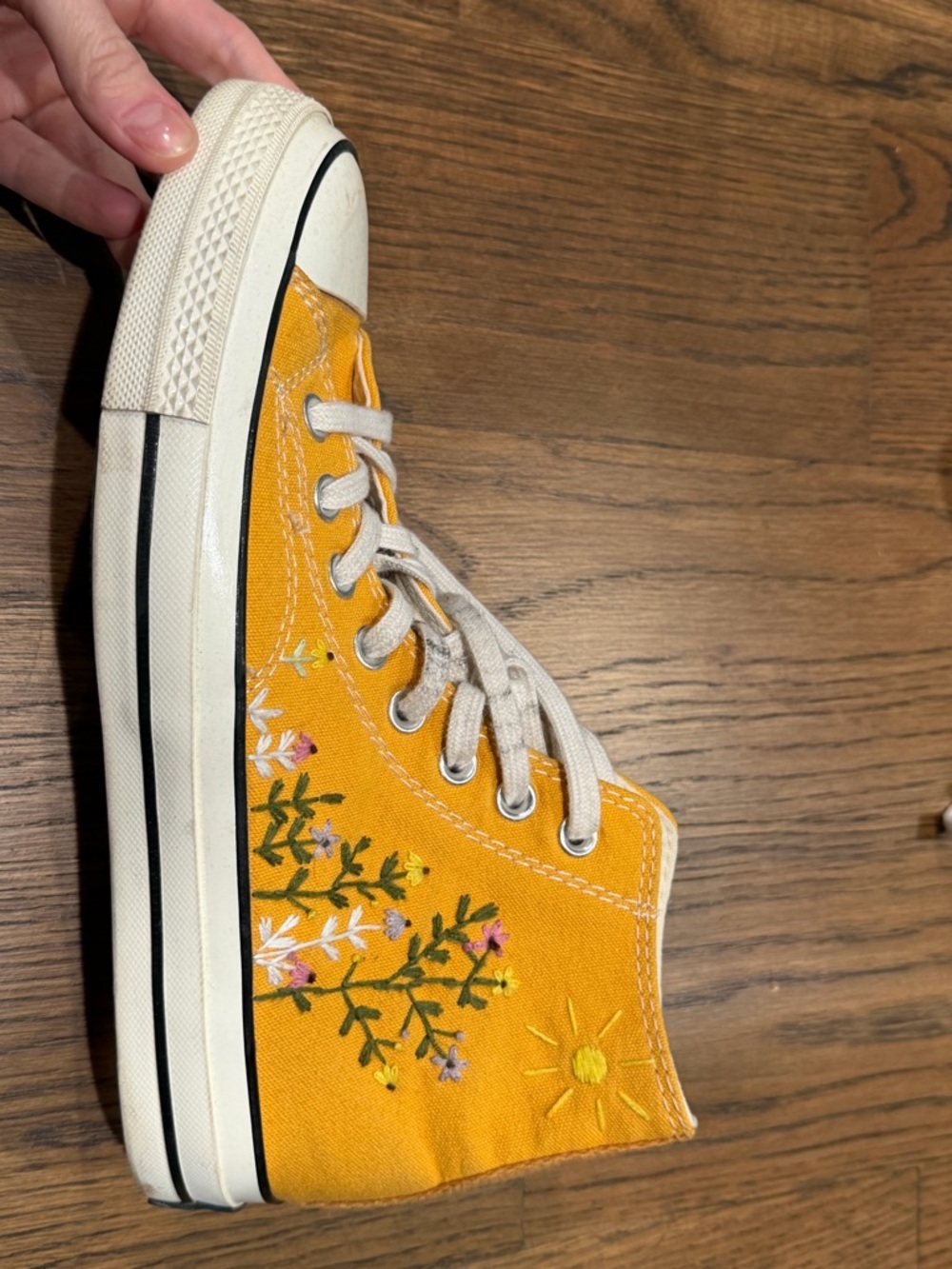 Converse Mustard hand embroidered High-Top Sneakers - Picture 2 of 9